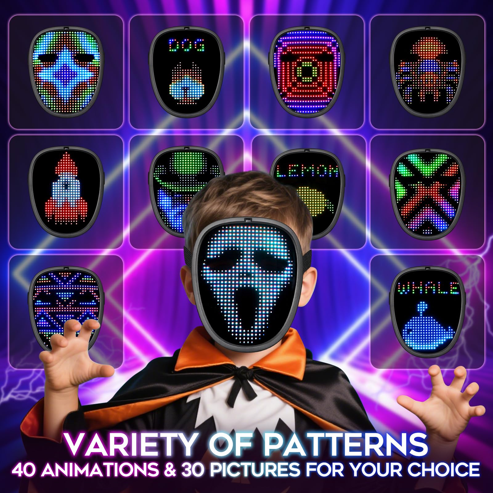 ORWINE LED mask gesture sensing lets kids change displays with a simple wave.