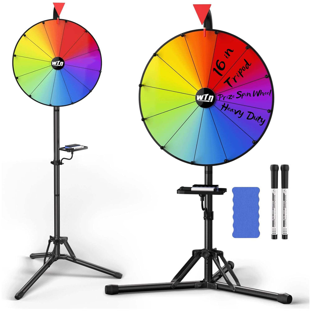 ORWOD 16-inch prize wheel on tripod with 12 color slots for events.