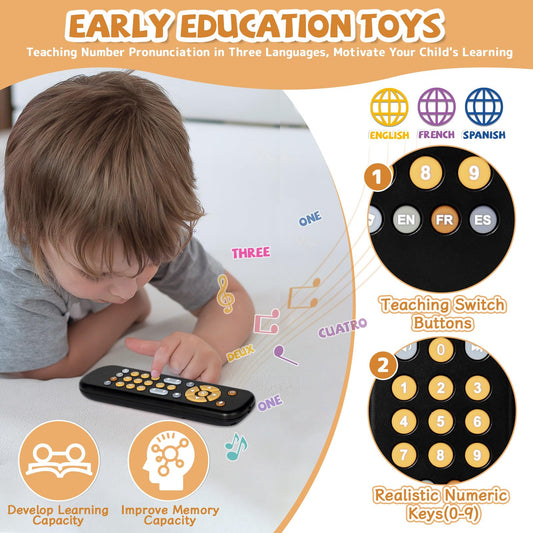 Orzbow remote shows colorful buttons and shapes to stimulate tactile exploration.