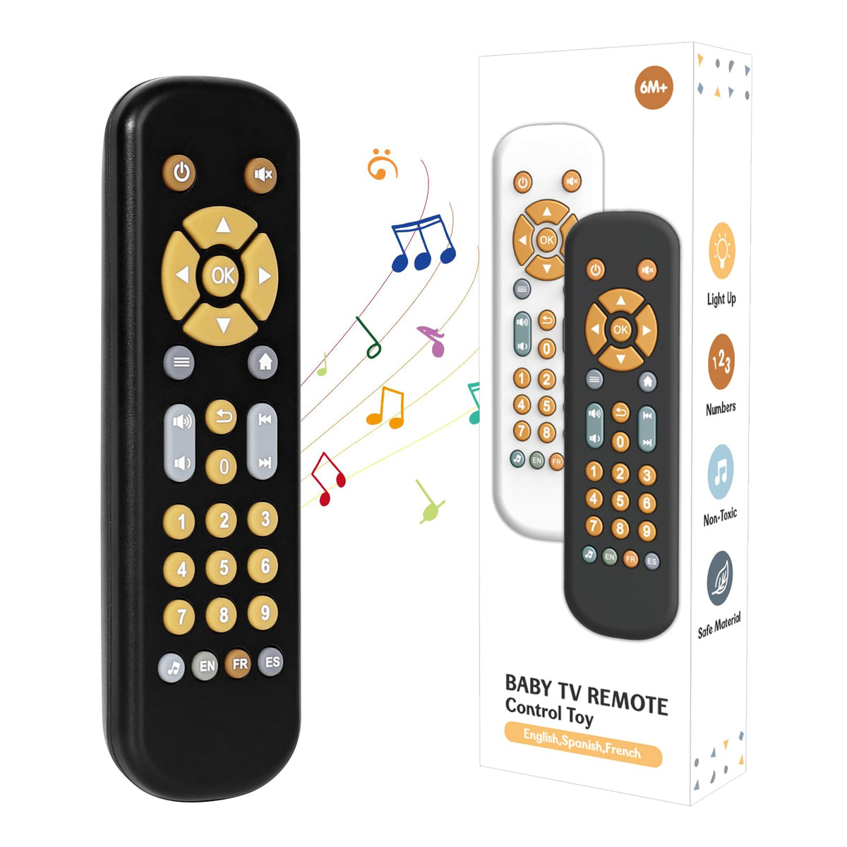 Orzbow baby remote with music and lights for interactive play and soothing sounds.