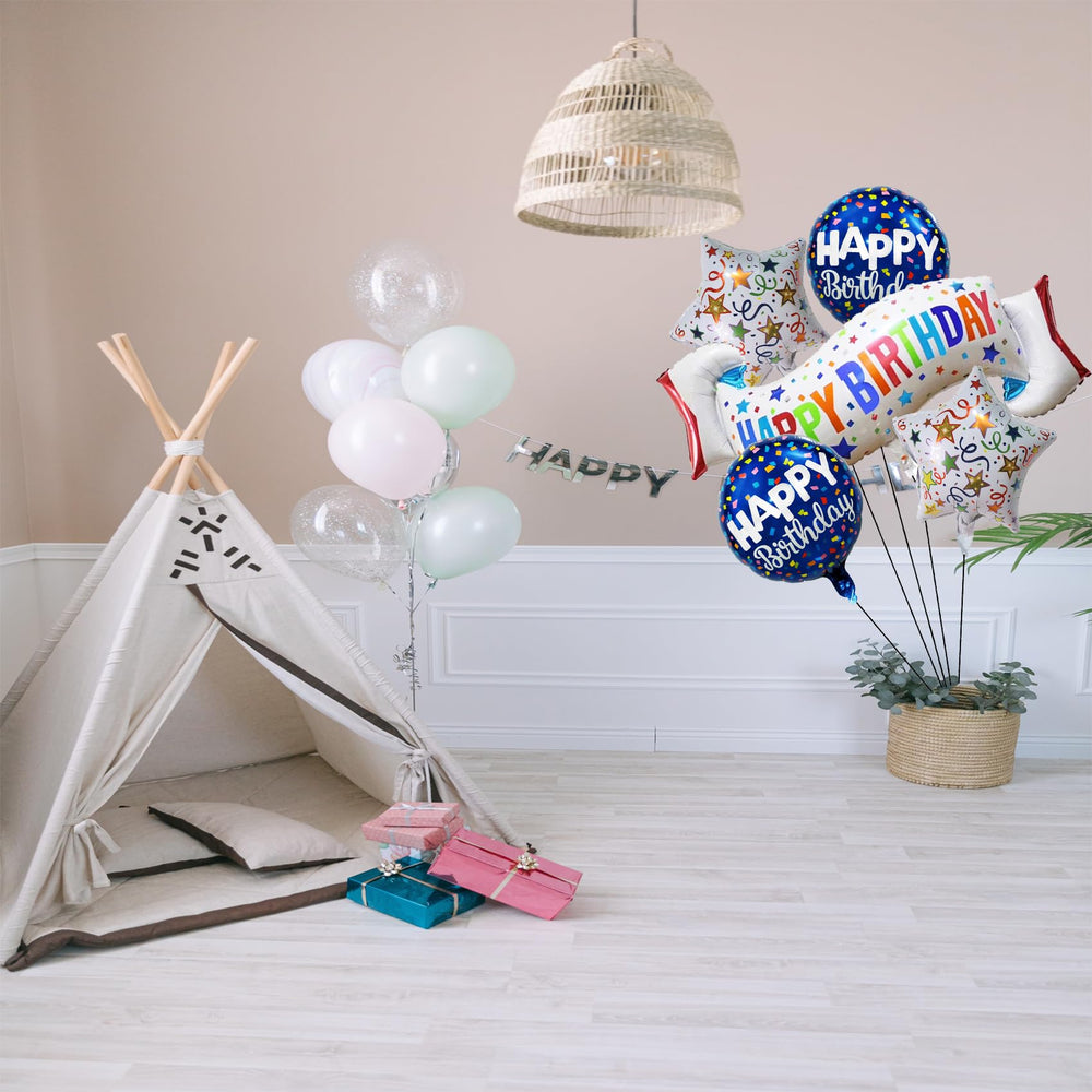 OSAMUHA blue circle balloons pair with banners for cohesive party ambiance