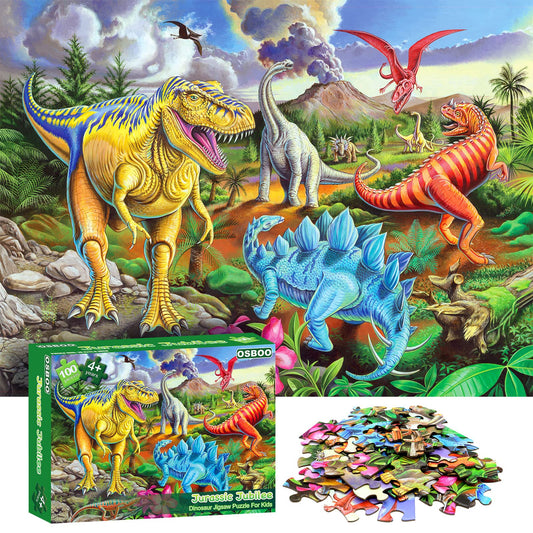 OSBOO dinosaur puzzle box with poster guides kids through the puzzle