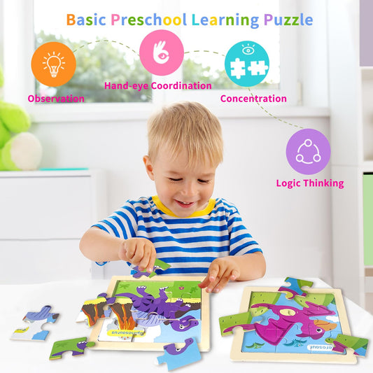 OSBOO dinosaur puzzle close-up of wooden pieces with durable finishes
