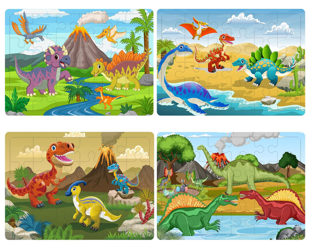 OSBOO dinosaur wooden puzzles 24 pieces in a 4-pack for toddlers cognitive play.