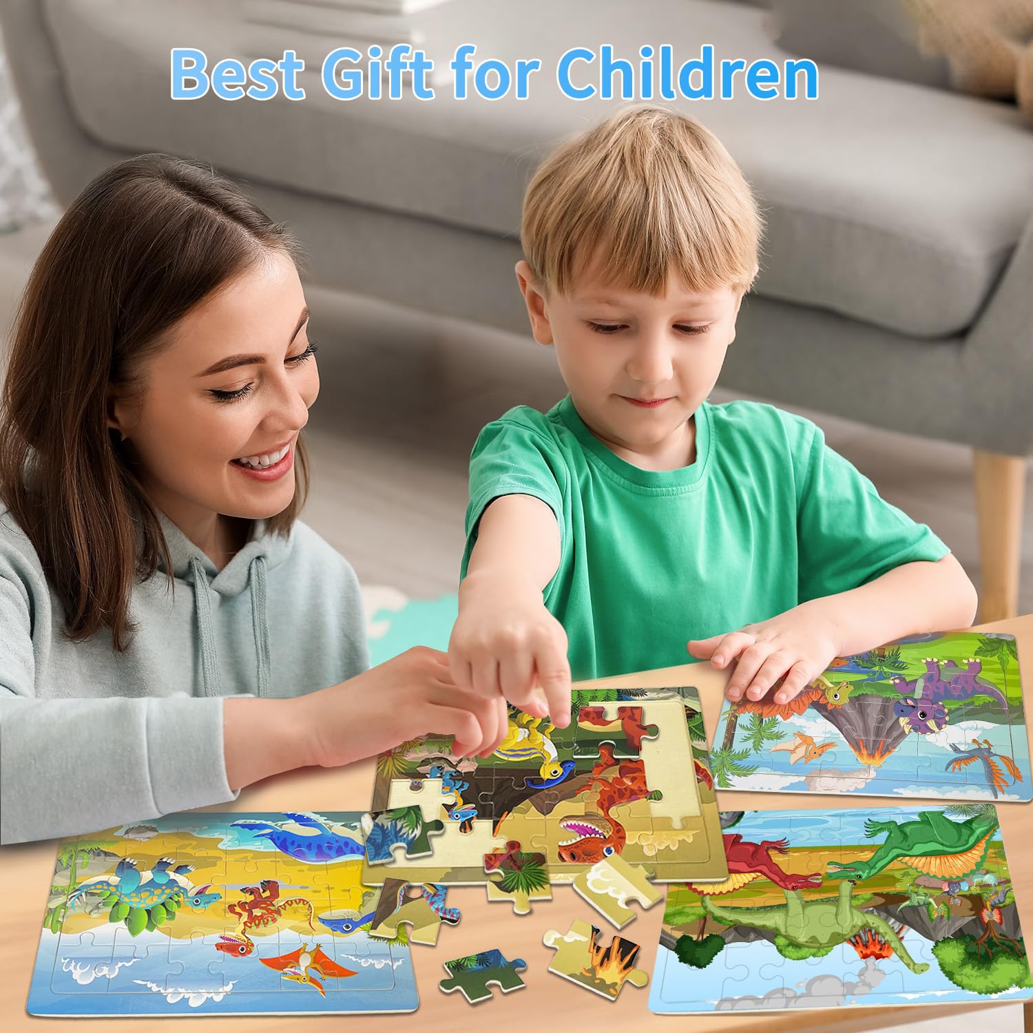 OSBOO dinosaur-theme illustrations spark imagination and storytelling during puzzle time.