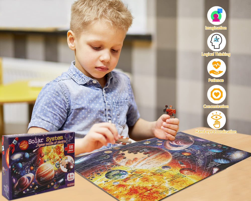 OSBOO Solar System Puzzle educational content, introduces planets as children assemble.