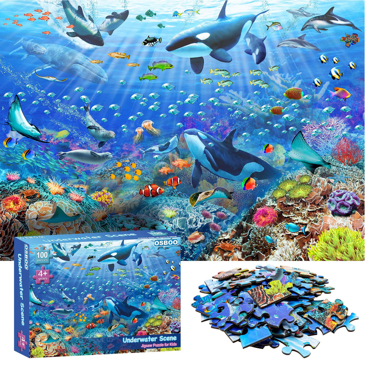 OSBOO underwater-scene 100-piece puzzle for kids supports focus and fine motor skills.