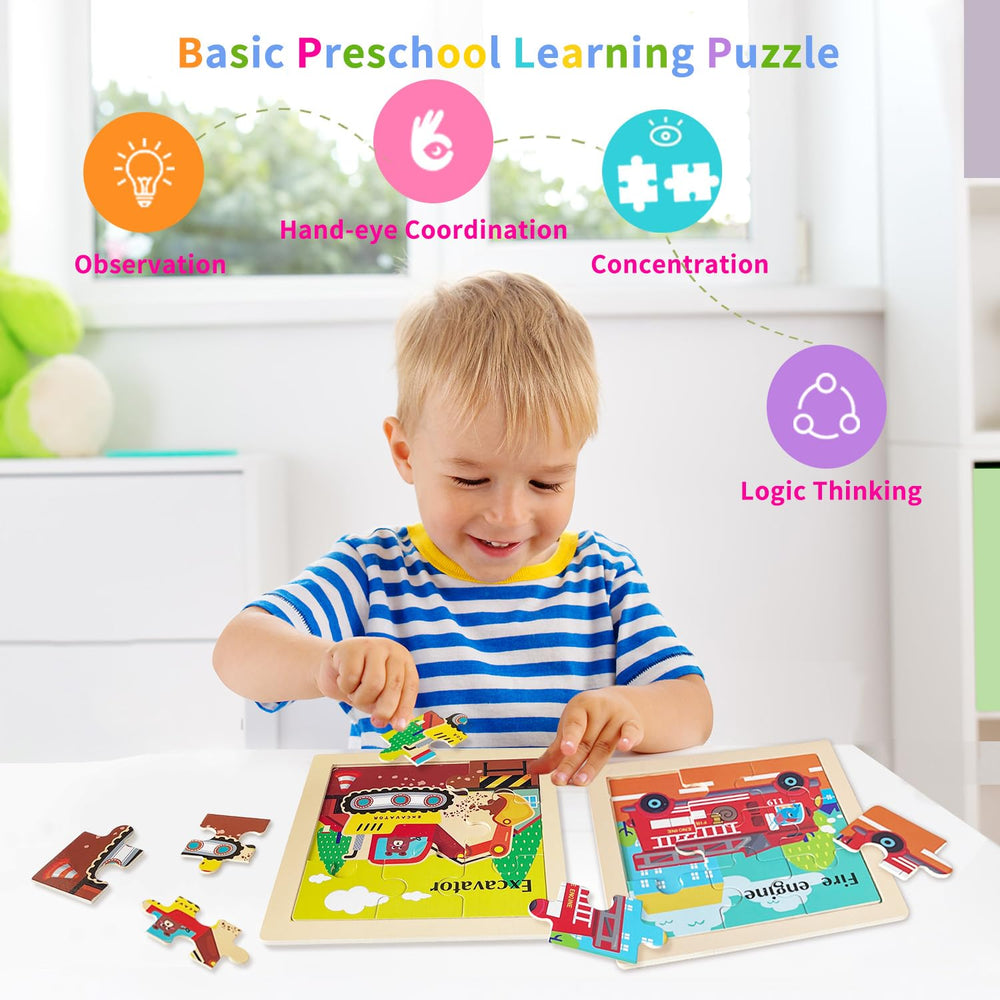 OSBOO wooden vehicle puzzle concrete mixer—colorful shapes support early pattern matching.