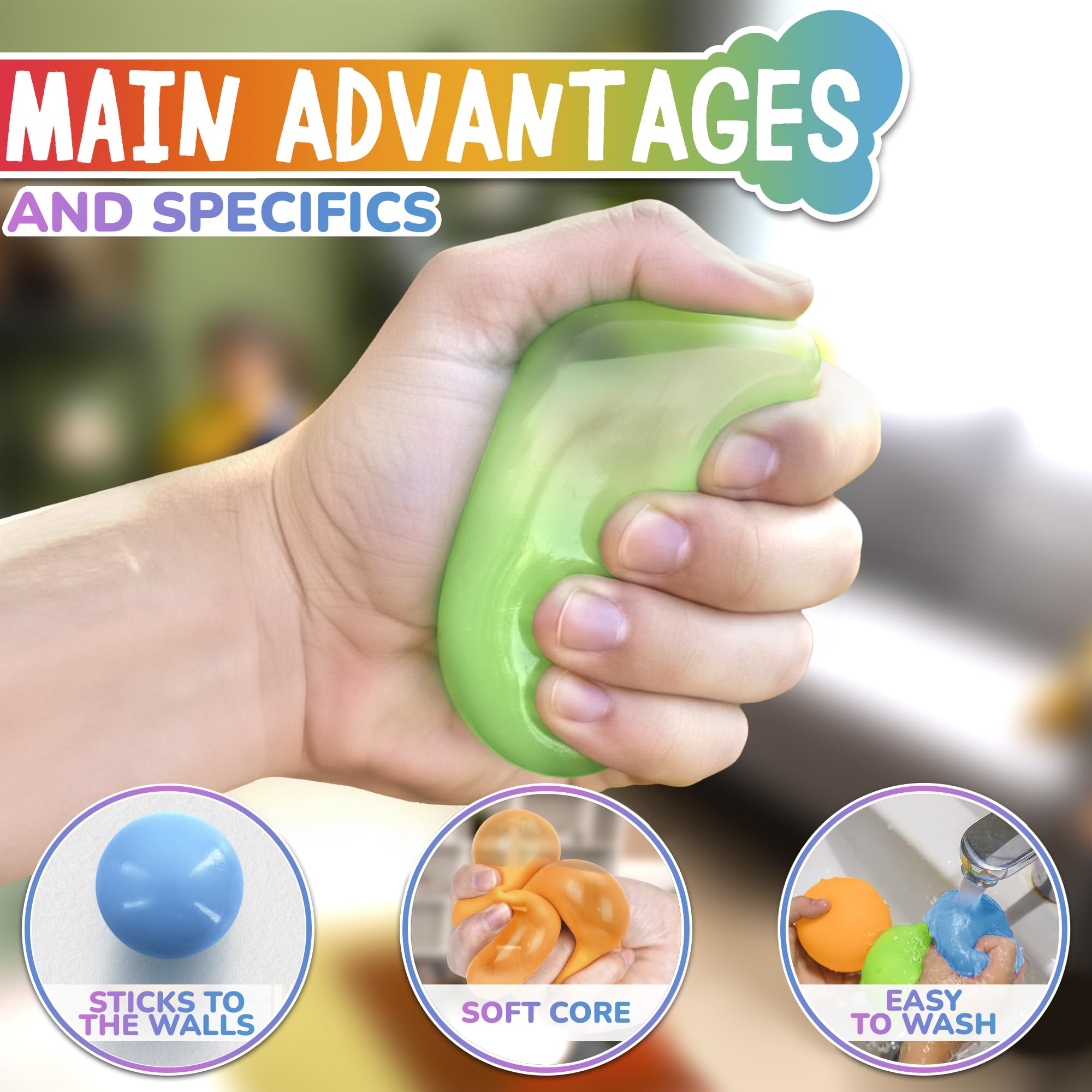 Oskal reusable sticky ball emphasizing durability and repeated use on smooth surfaces