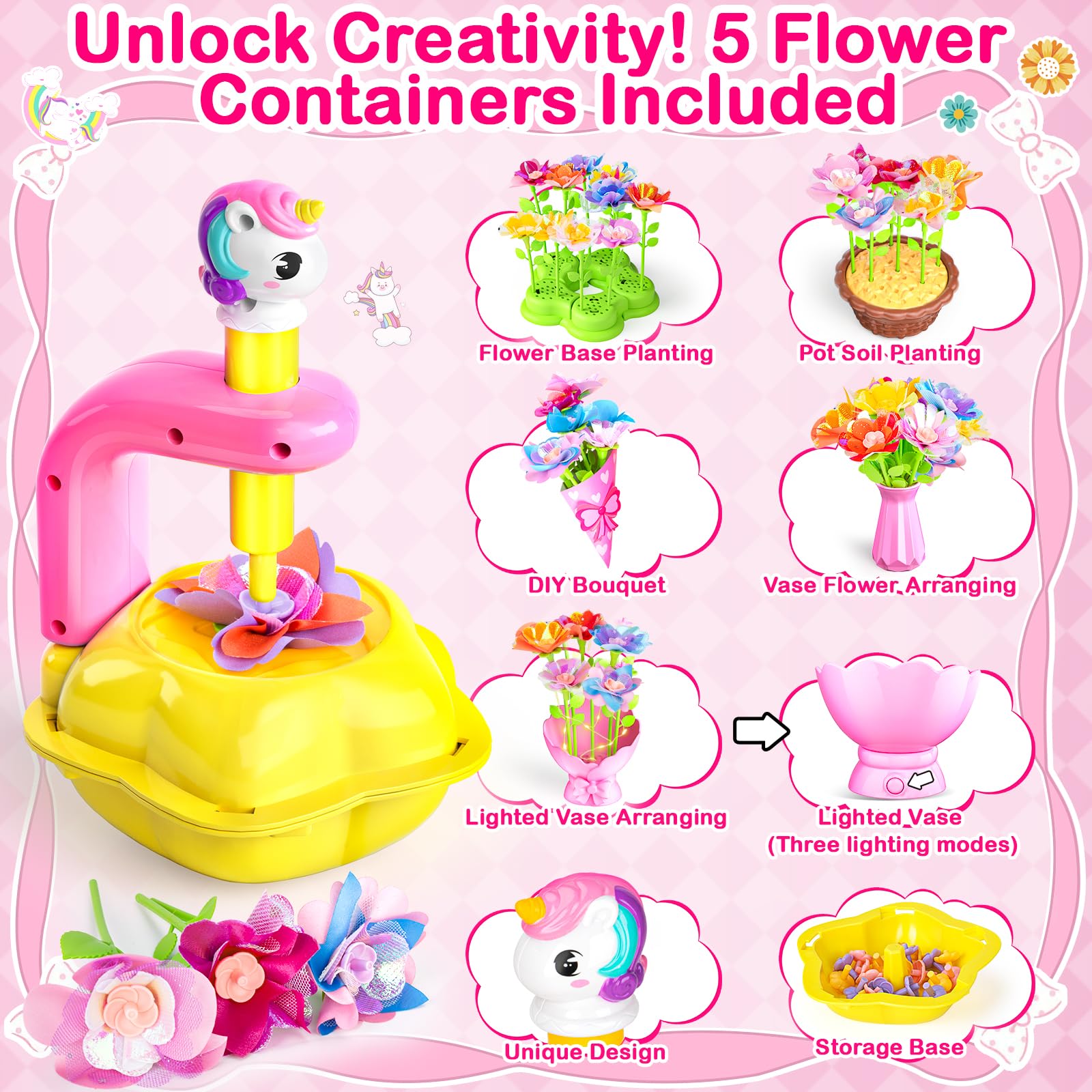Osllate adjustable five-part flower base enables versatile bouquet designs for kids
