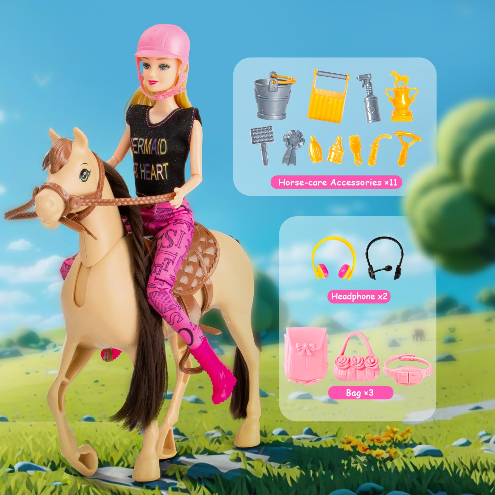 Osllate horse care sets for grooming and nurturing playtime routines.