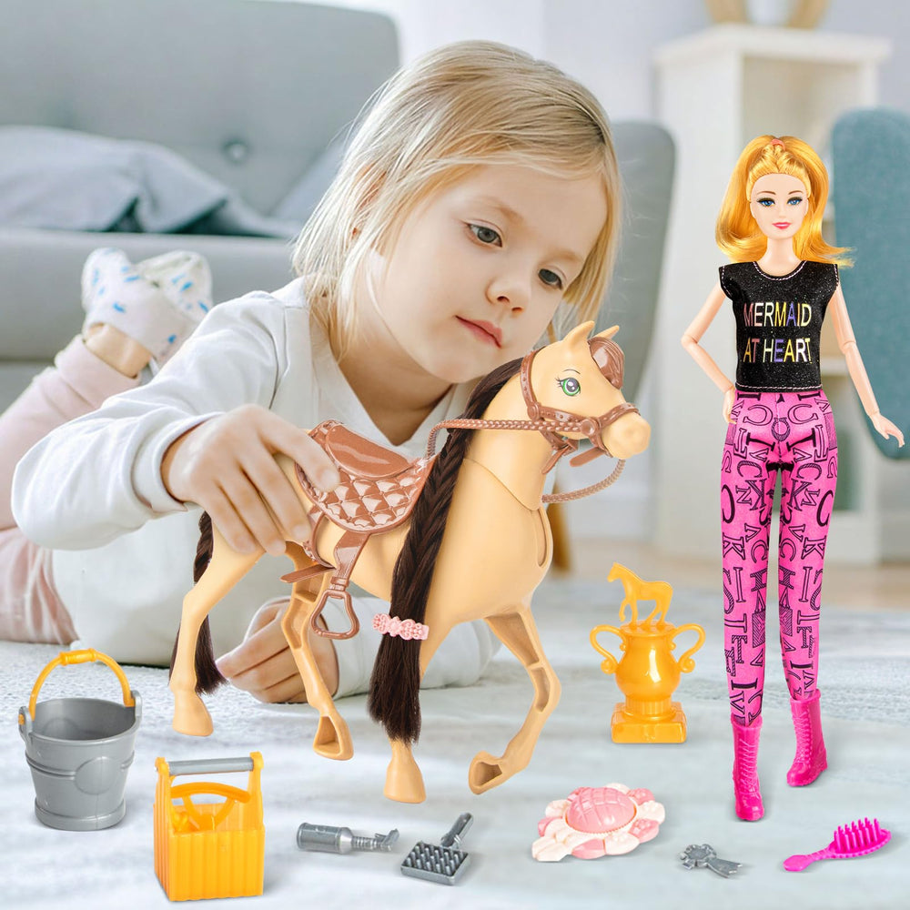 Osllate horse with moveable head for dynamic pretend riding poses.