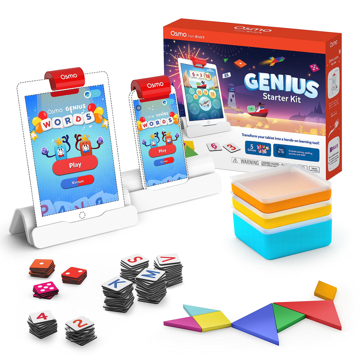 Osmo Genius Starter Kit with iPad base included, jumpstart interactive learning at home.