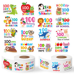 OSNIE 100 Days stickers roll with colorful animals for classroom celebration and motivation.