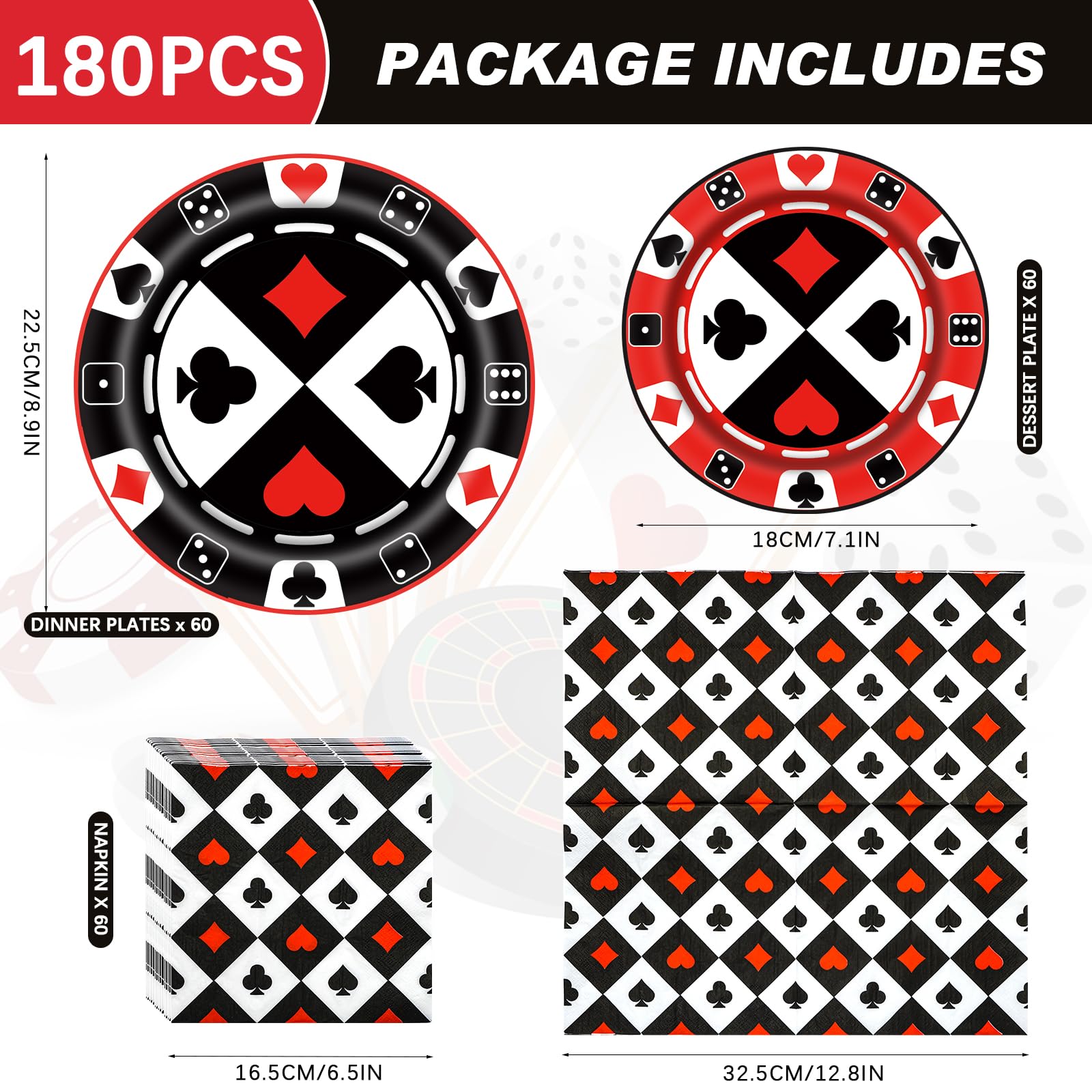 Osonm casino night dessert plates 7-1in with poker motif for quick servings