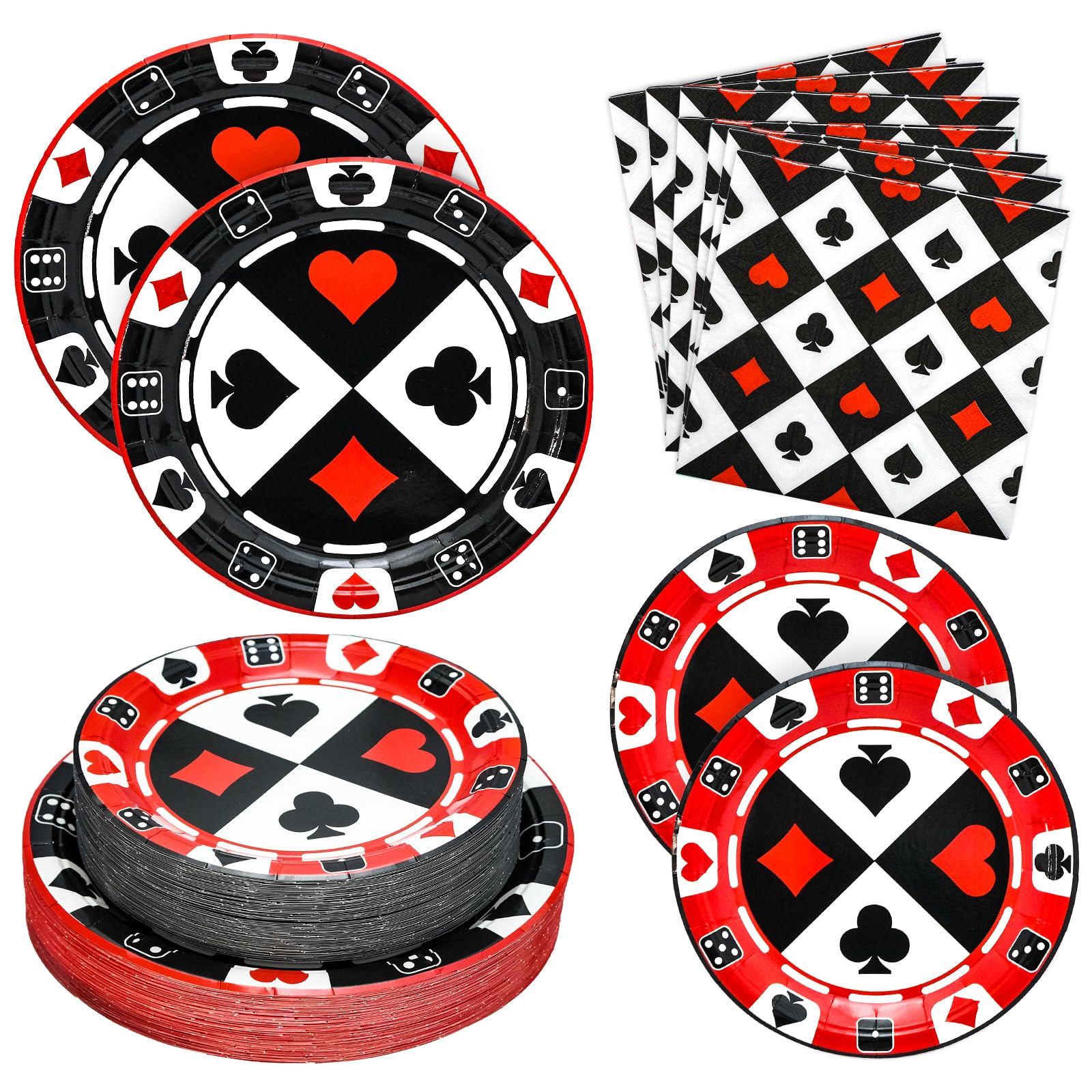Osonm casino night dinner plates 8-9in with bold black and red design for elegant parties