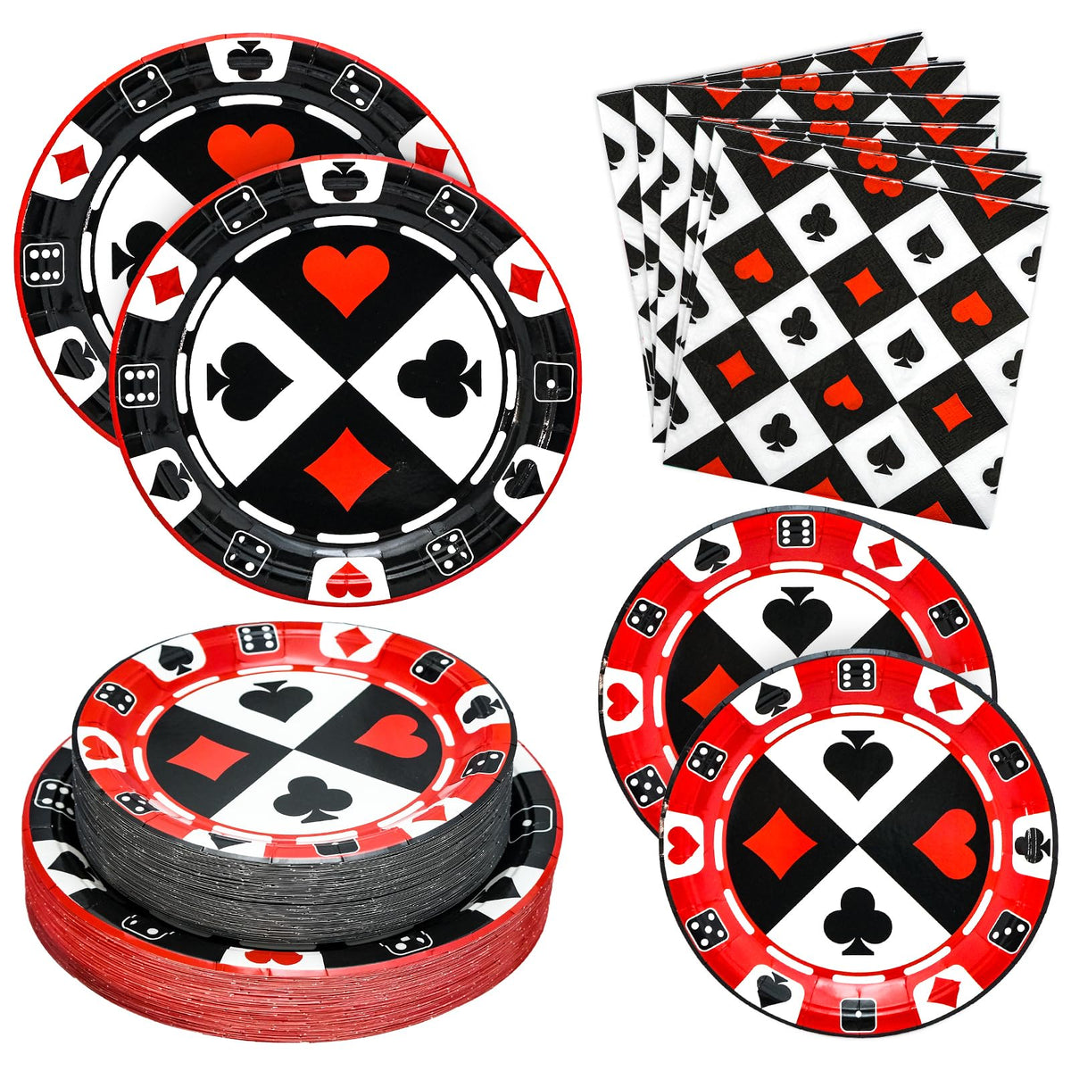 Osonm casino night dinner plates 8-9in with bold black and red design for elegant parties
