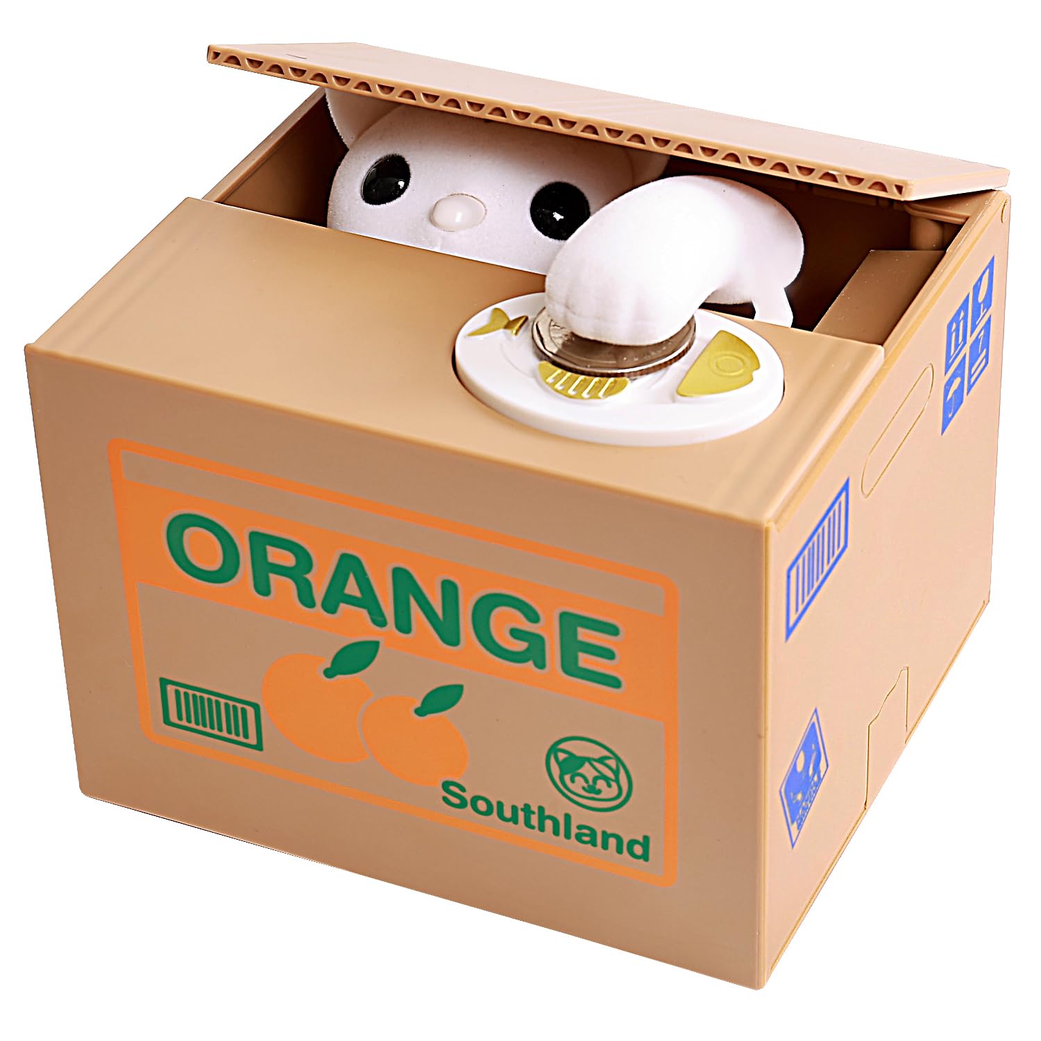 OSPNIEEK Piggy Bank Cat front view with interactive coin sensor.