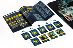 Tactile tokens and dice track resources and combat outcomes.