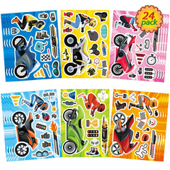 OTAITY 24-sheet motorcycle stickers pack with varied designs for kids' crafts.