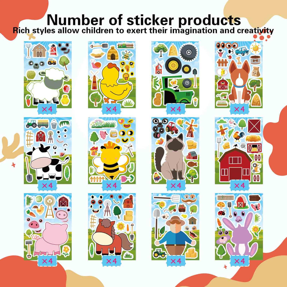 OTAITY farm animal sticker pattern closeup highlights cute faces and mix-and-match details.