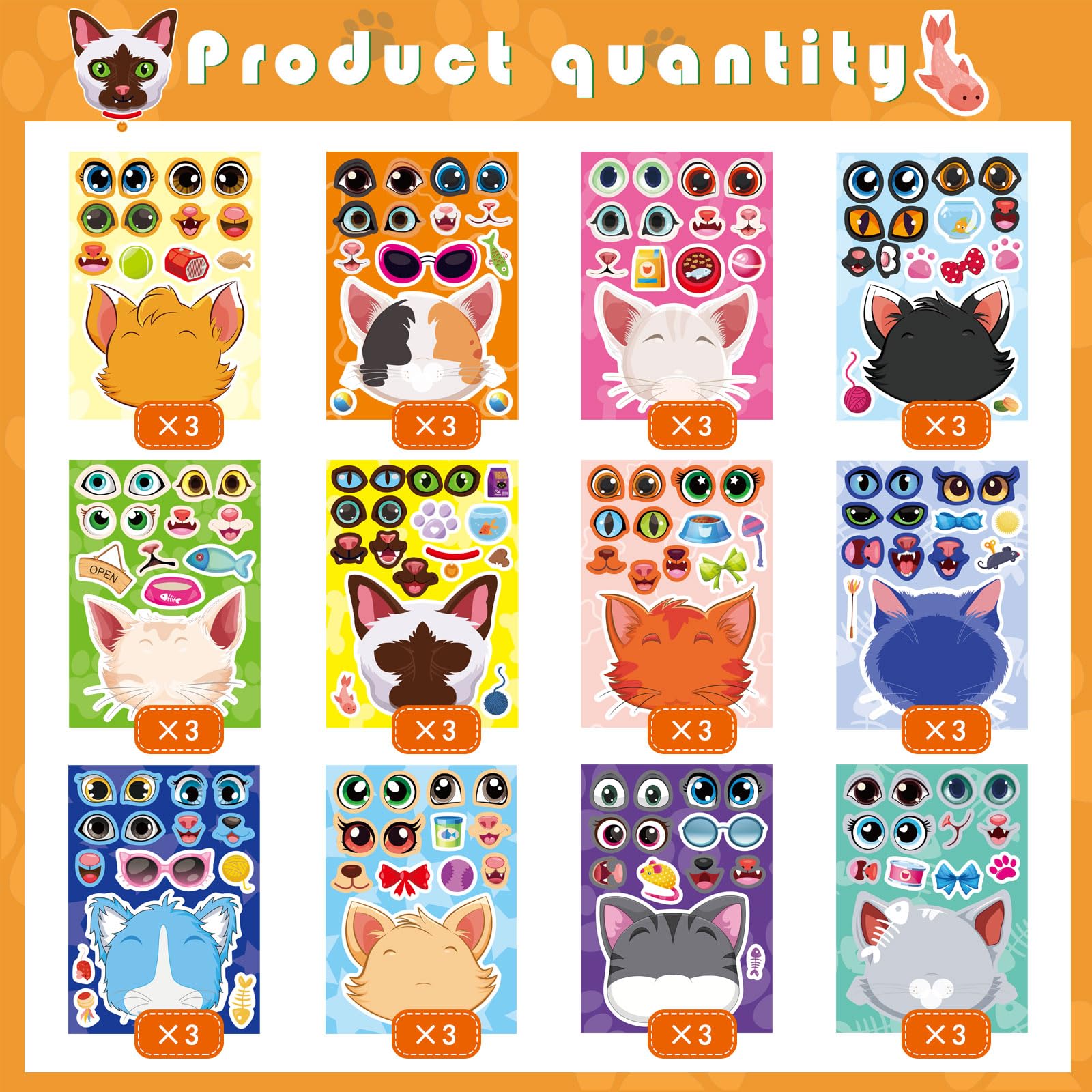 OTAITY waterproof cat stickers for kids; strong adhesion and residue-free removal