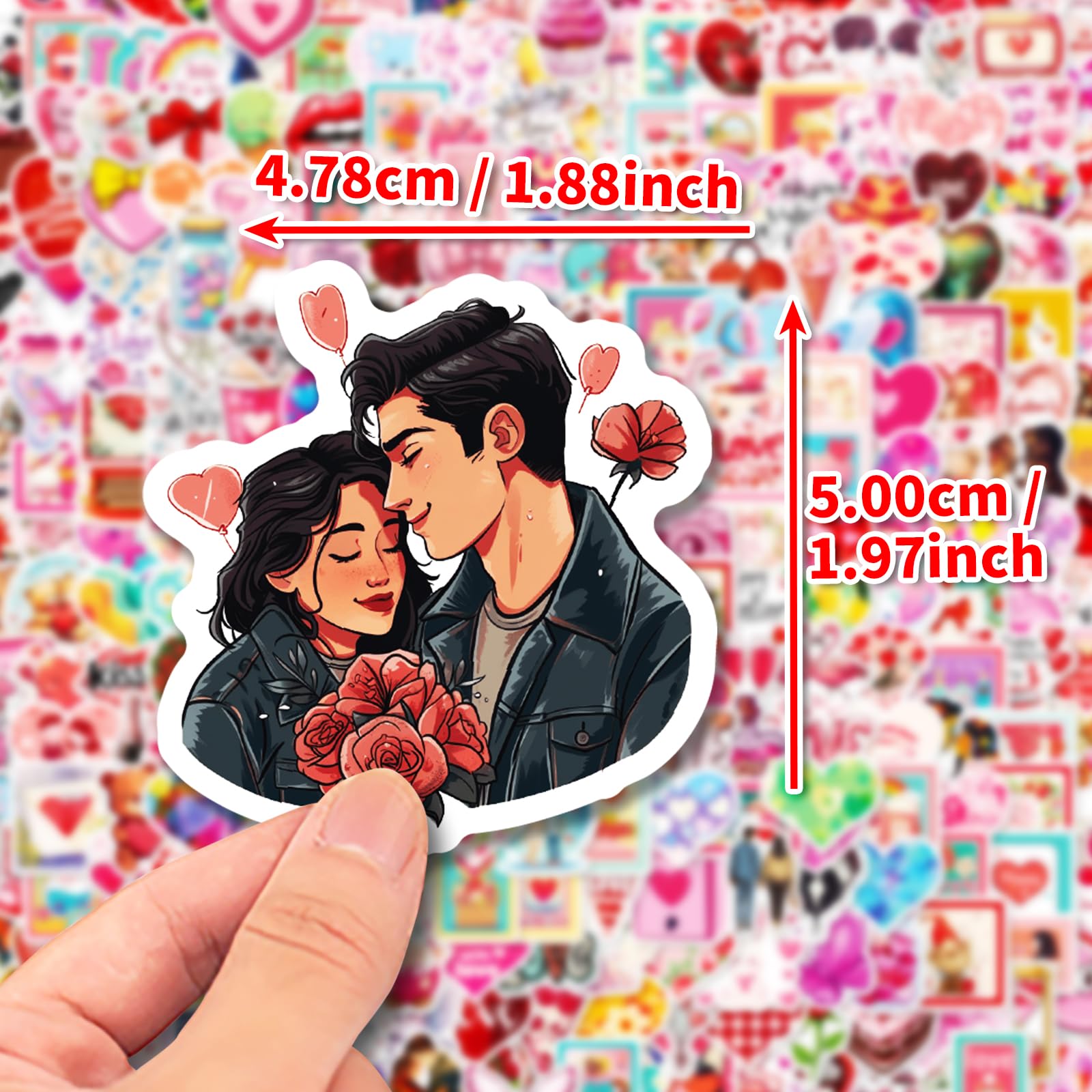 OTAITY pink heart stickers close-up showing glossy waterproof vinyl.