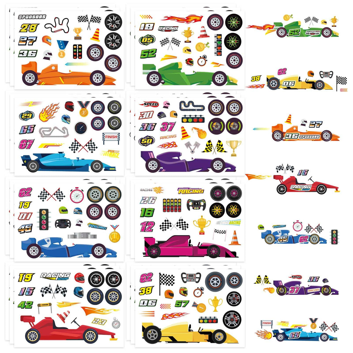 OTAITY race car stickers set with colorful car patterns for kids' crafts