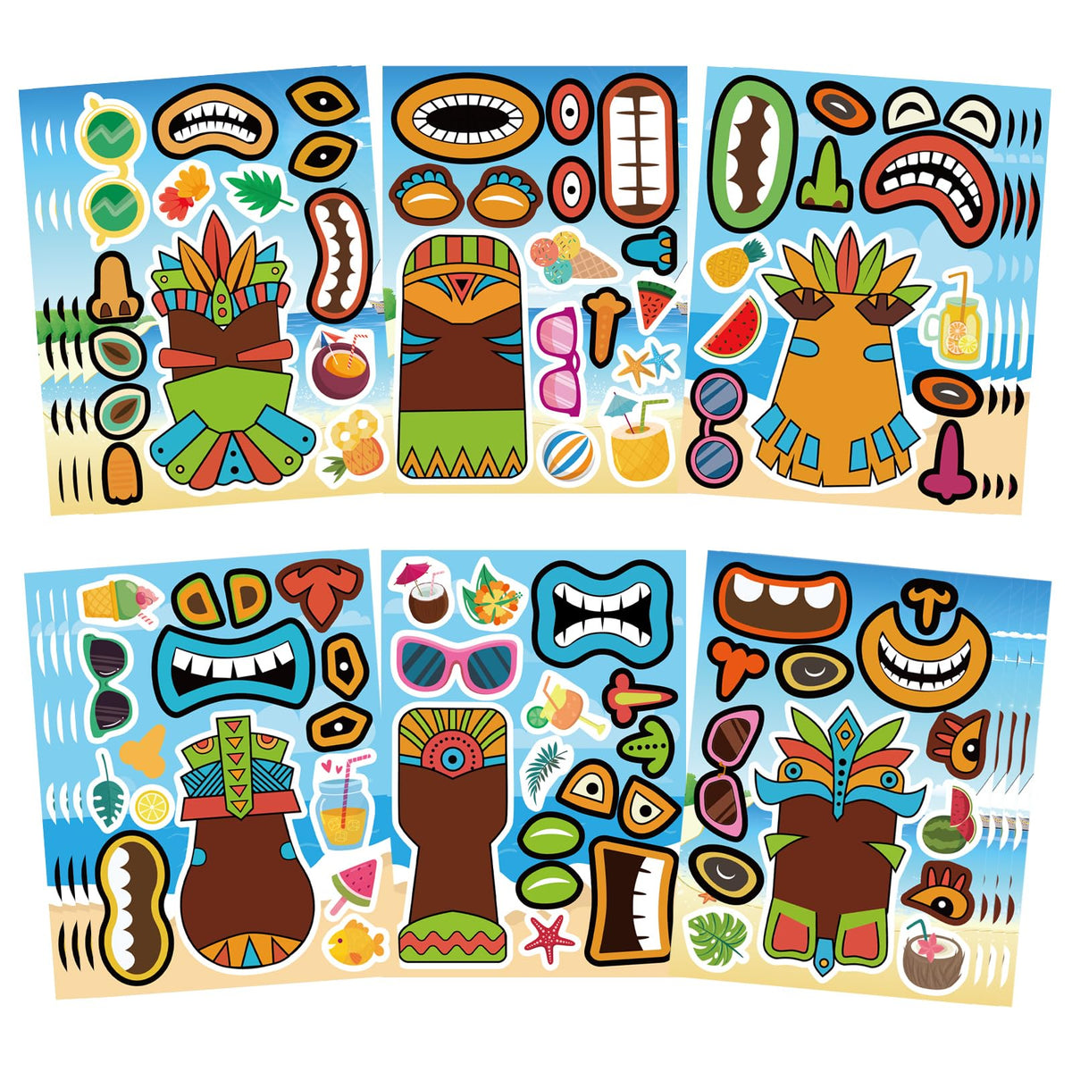 OTAITY Tiki face stickers collection for customizable island-inspired crafts and party favors.