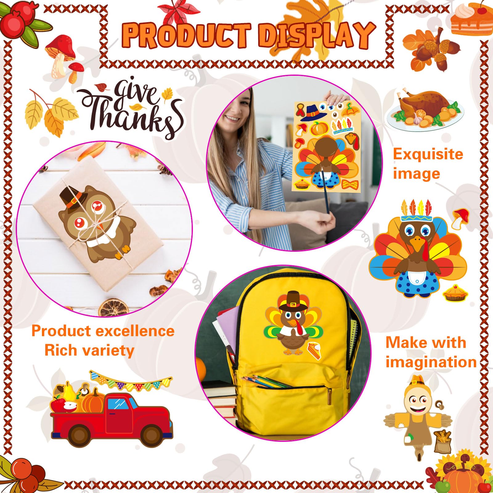 OTAITY turkey stickers ideal for arts and crafts and scrapbook projects.