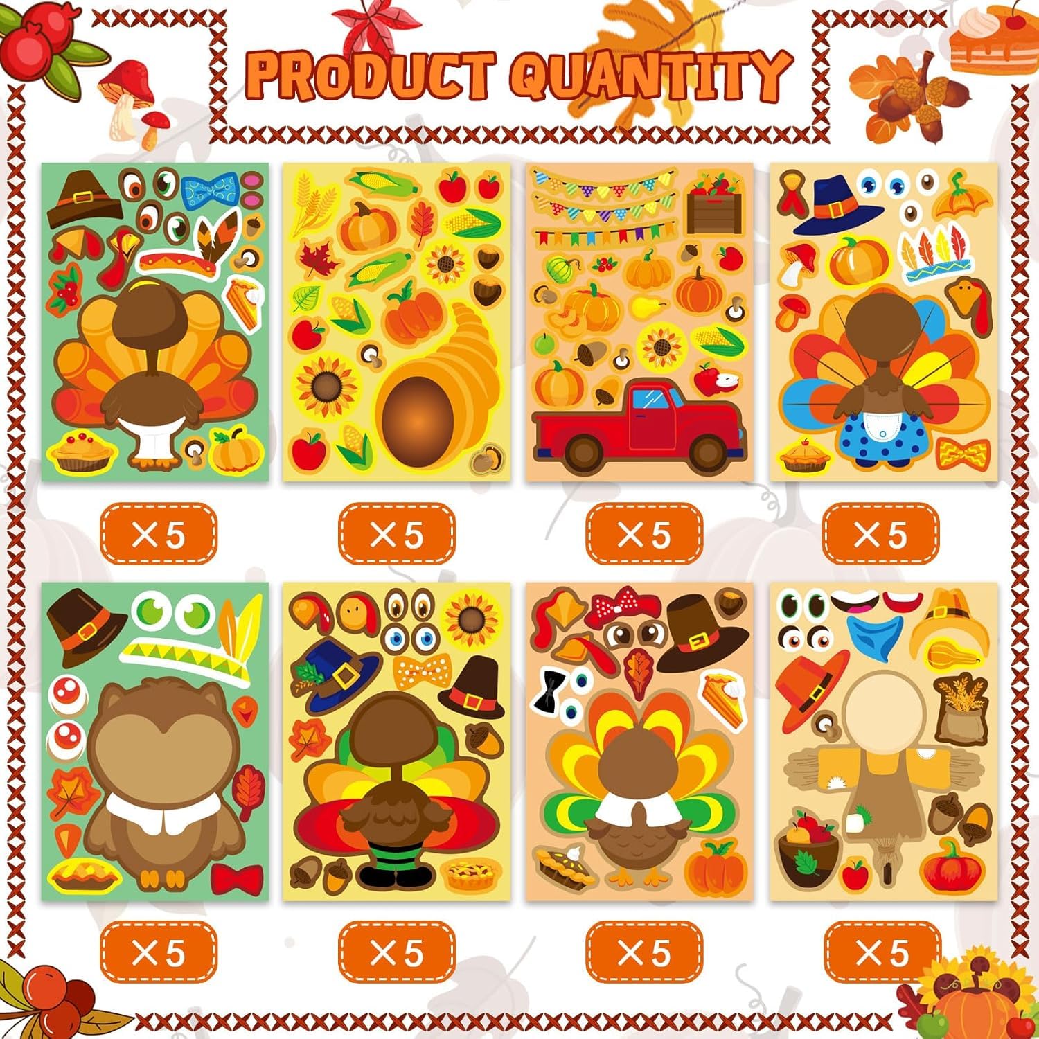 OTAITY turkey stickers face styles highlight two expressions per sheet for creative play.