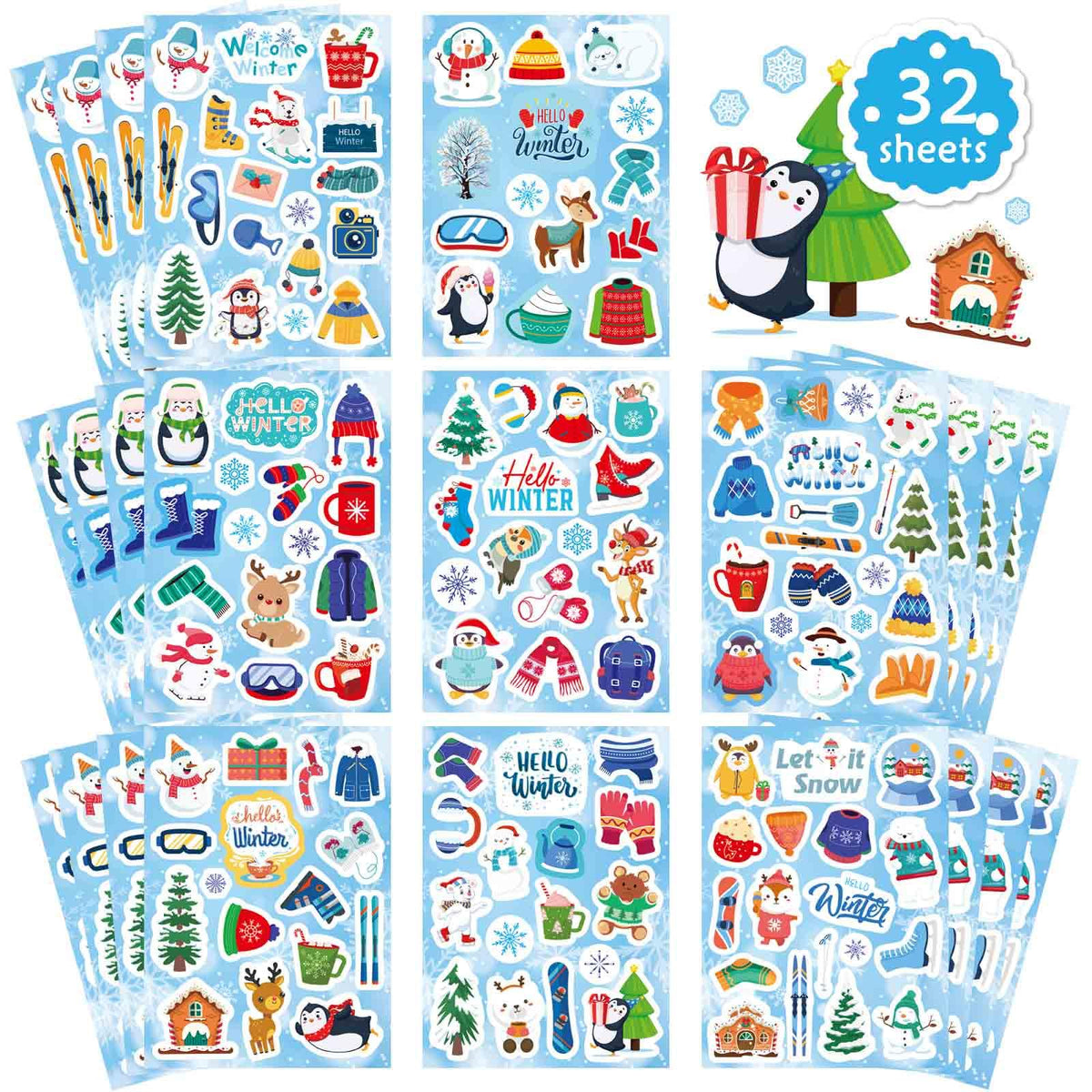 OTAITY winter stickers with penguin close-up for cheerful holiday envelopes and cards.