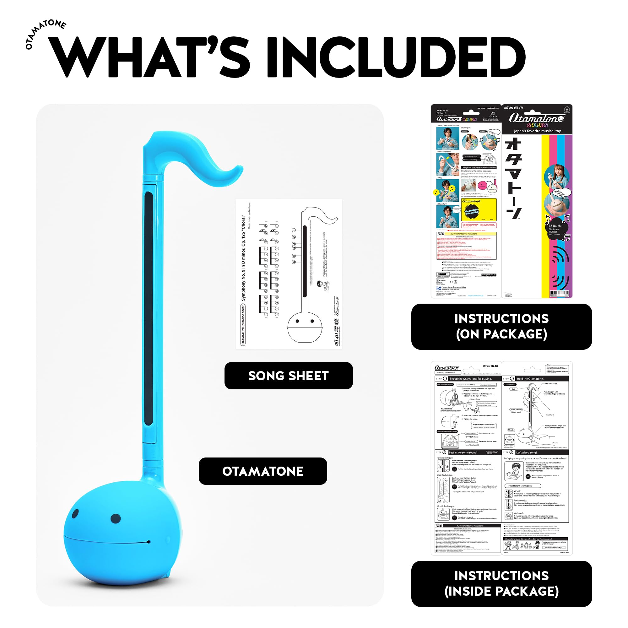 Otamatone Blue battery-compartment access supports quick setup and independent play.