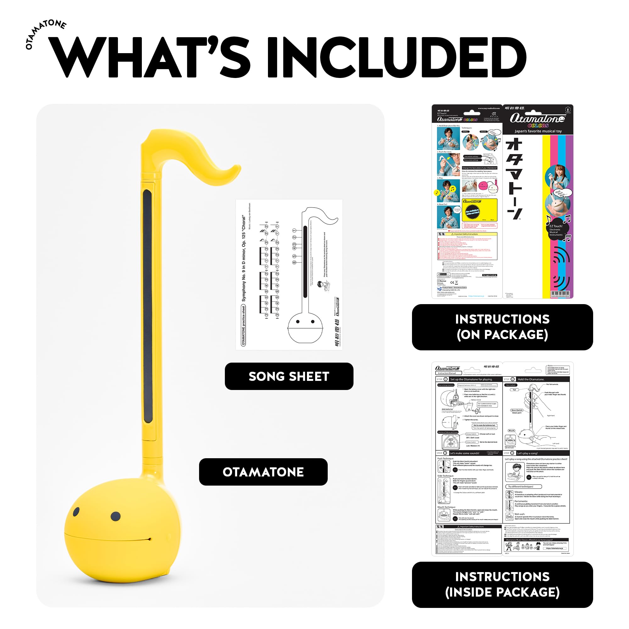 Otamatone Classic Yellow battery compartment and quick setup with three AAA cells
