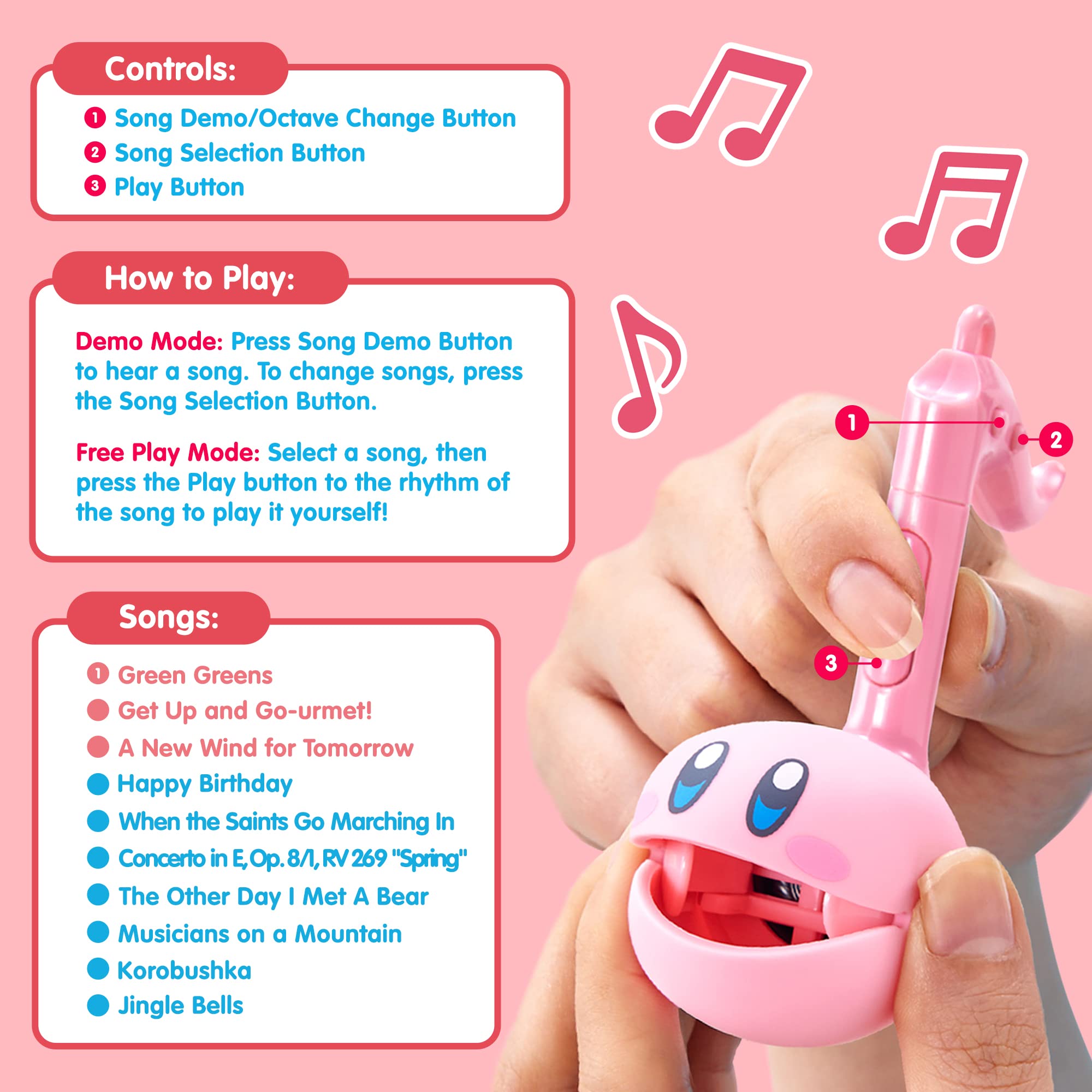 Otamatone Melody Kirby Edition buttons demonstrate easy rhythm play for beginners.