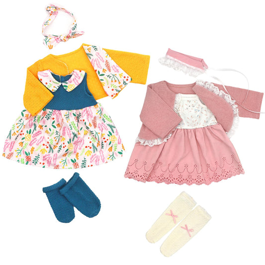 OTMOON 20-inch doll dress-coat-headband-socks set for easy dressing and versatile play.