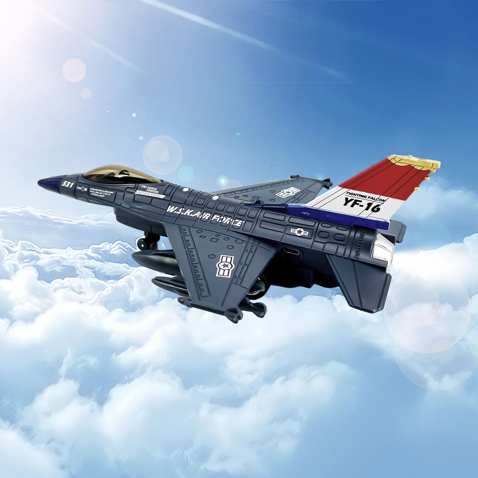 OTONOPI diecast jet blue model emphasizes durable construction for rough play.
