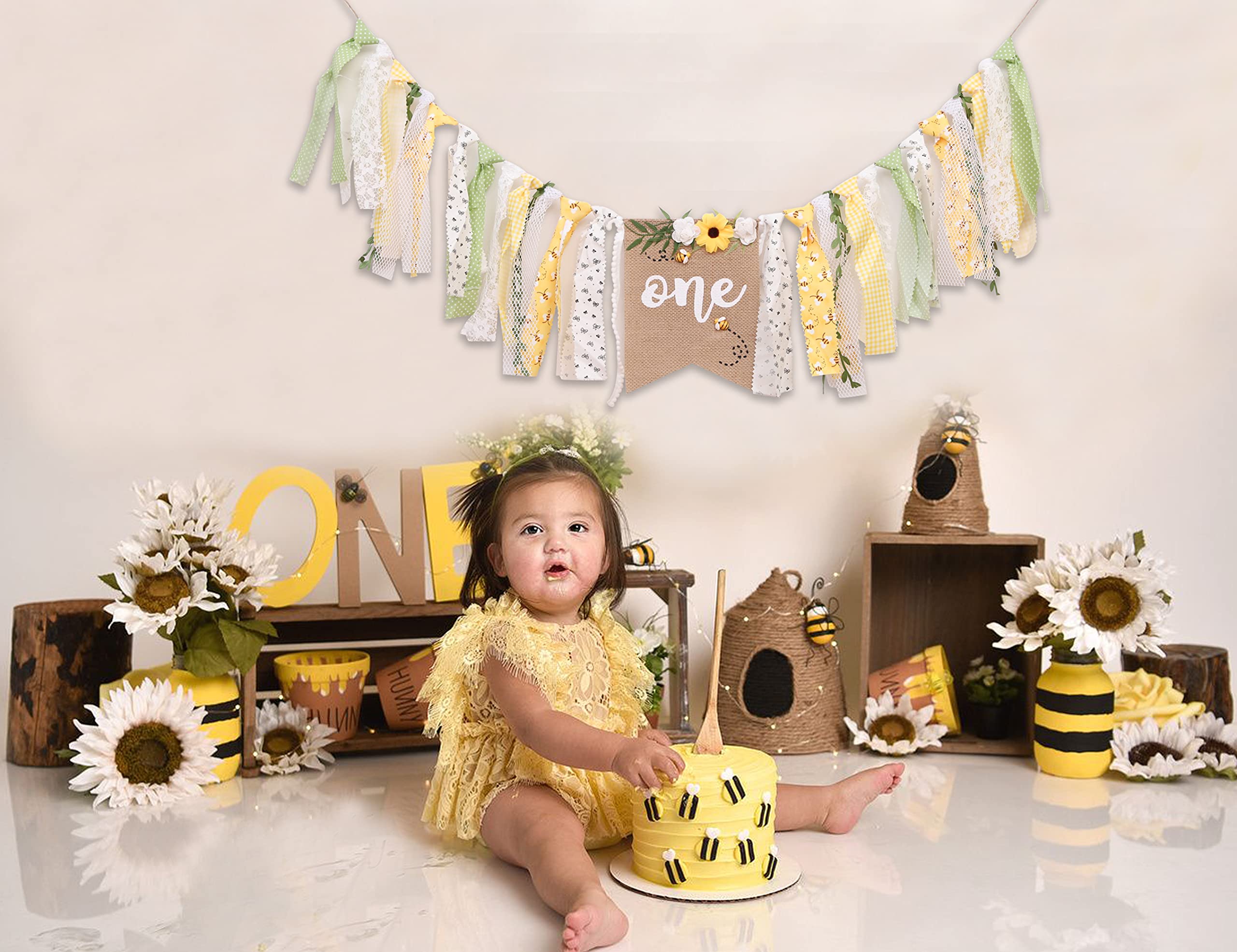 OTURGC Bee Theme Banner cake smash backdrop for memories.