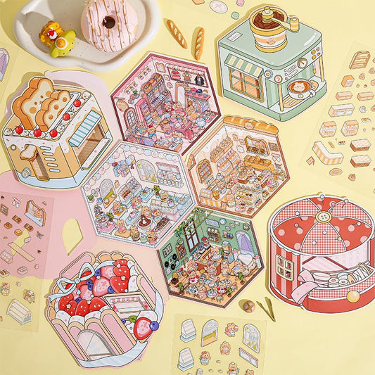 OTYSLIU dessert shop 3D sticker scene with vibrant details for home decor projects