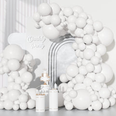 Ouddy Party 129Pcs white balloons in multiple sizes for versatile event decor.