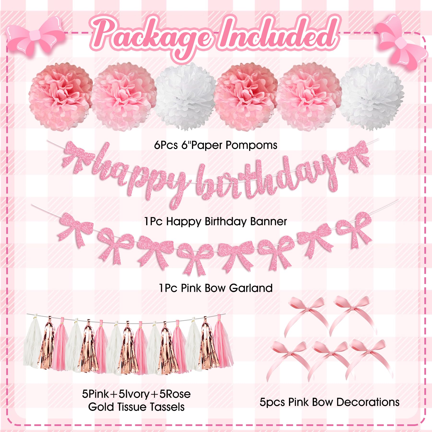 Ouddy Party pink bow garland enhances the backdrop with delicate pink charm