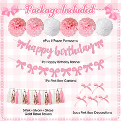 Ouddy Party pink bow garland enhances the backdrop with delicate pink charm