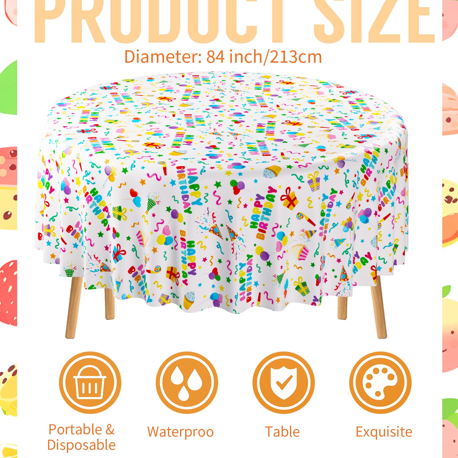 Oudain 84 inch round tablecloth fits 30 to 72 inch tables
