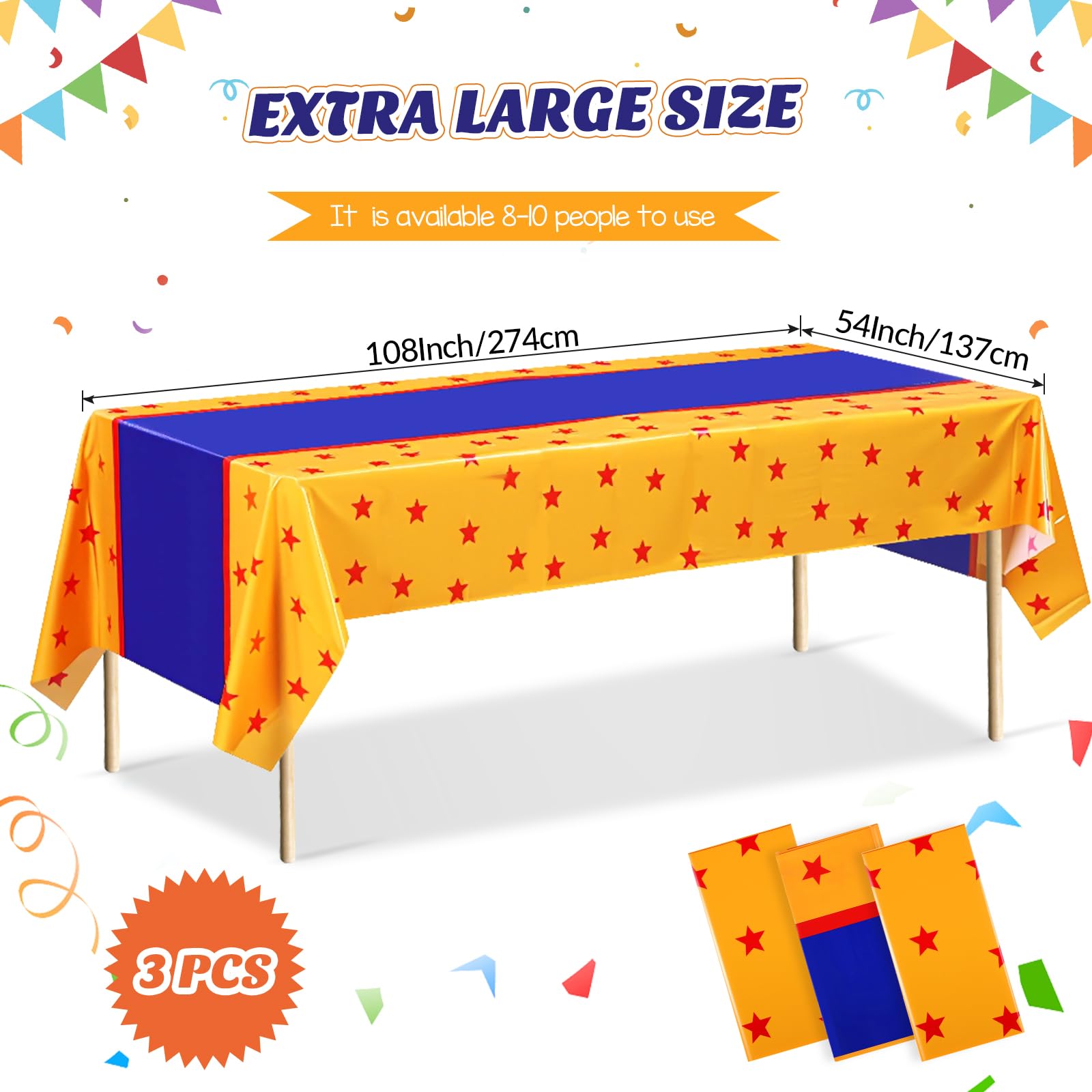 Oudain yellow blue red stars tablecloth adds vibrant party color