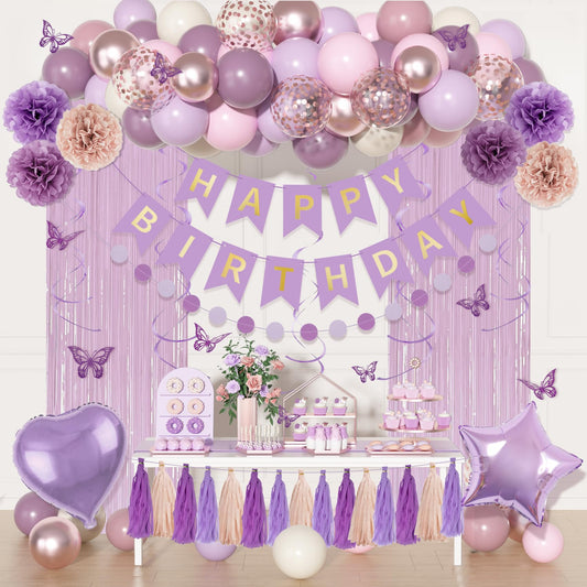 Ouddy Party dusty purple balloons brighten birthday spaces with a bold, coordinated look.