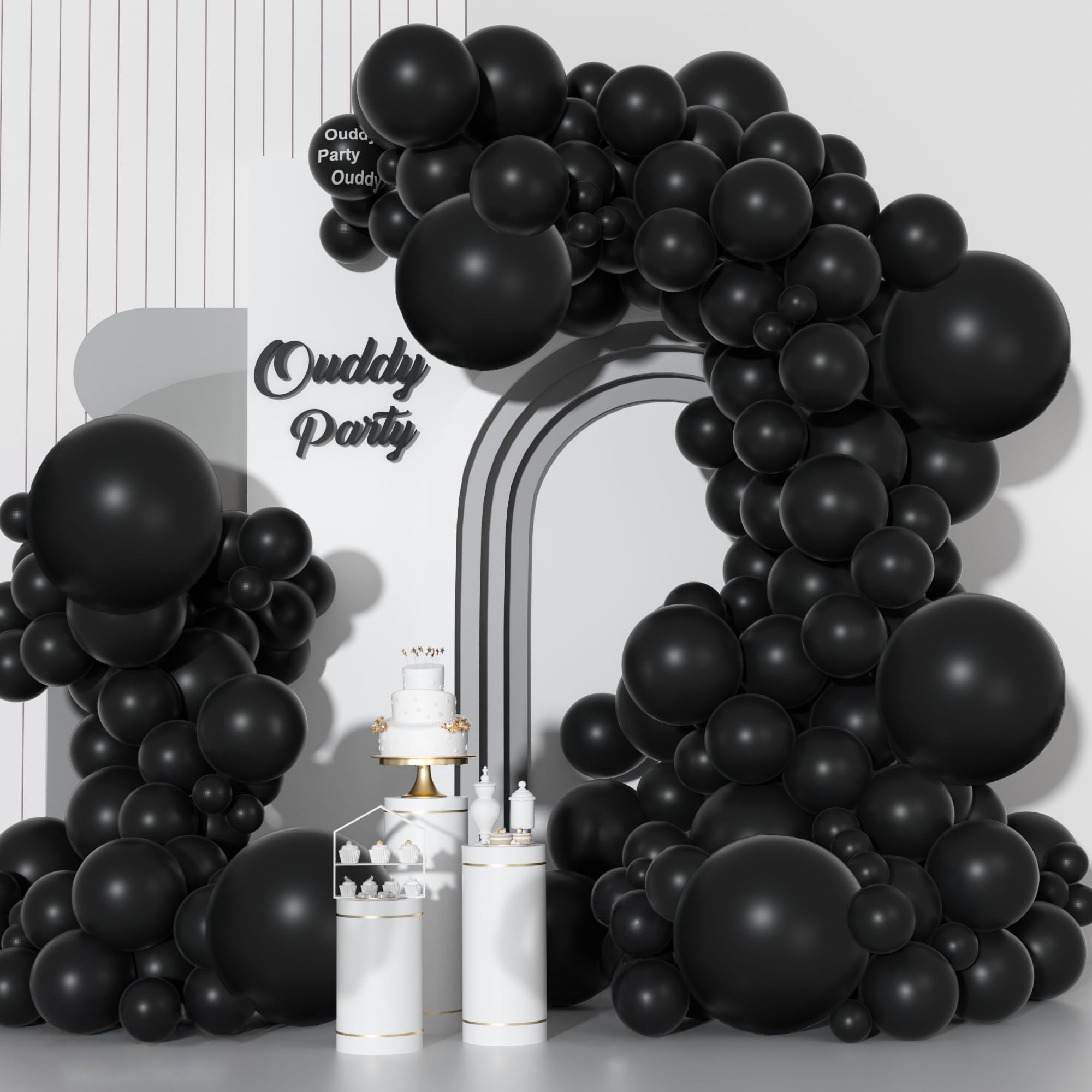 Ouddy Party 129pcs black balloons 18in for striking event decor and memorable photos.