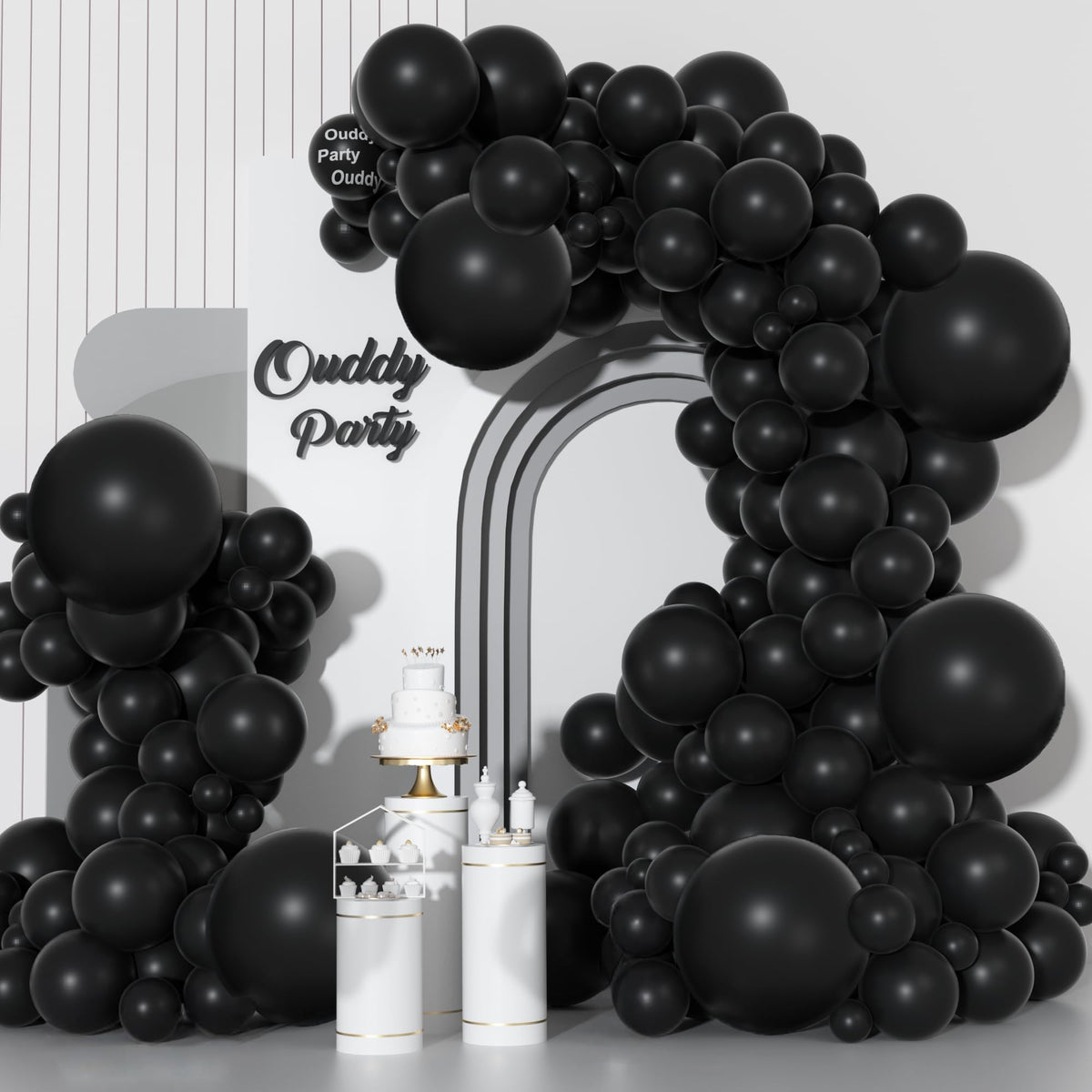 Ouddy Party 129pcs black balloons 18in for striking event decor and memorable photos.