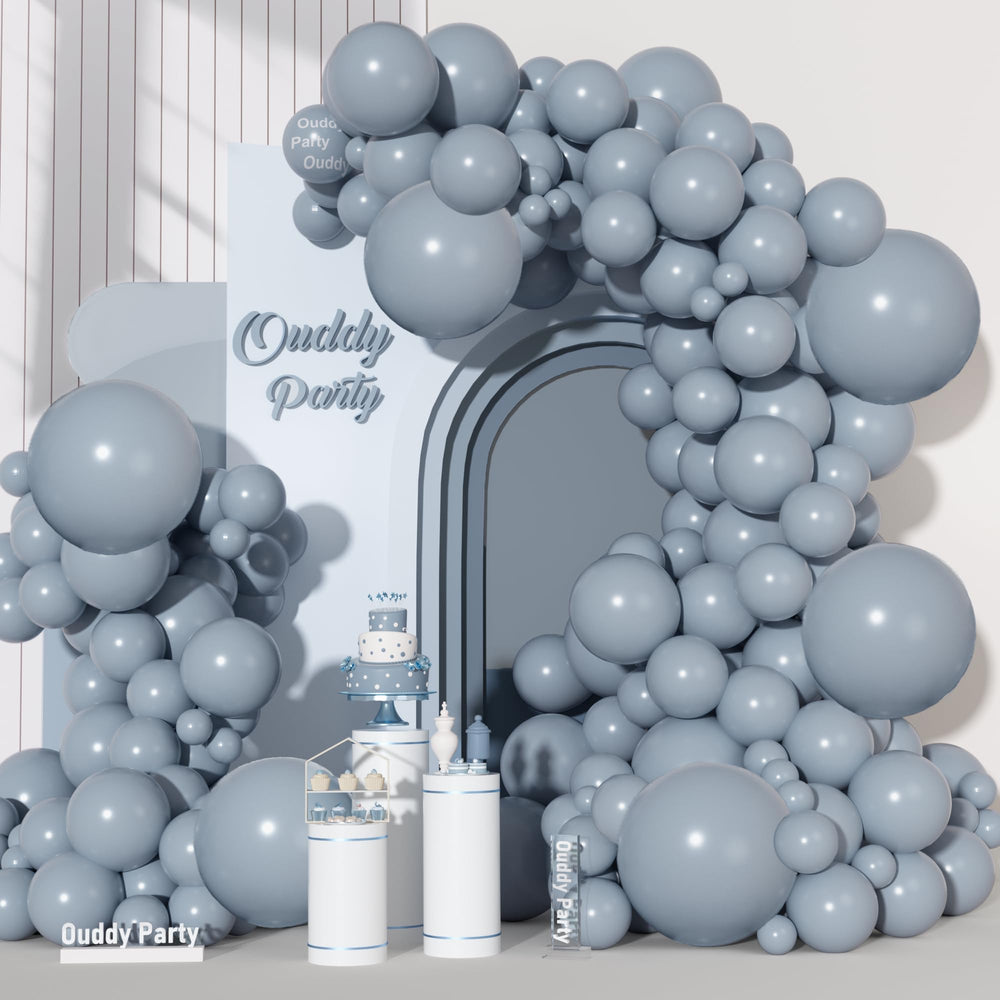 Ouddy Party 18-inch dusty blue balloons for a chic event backdrop.