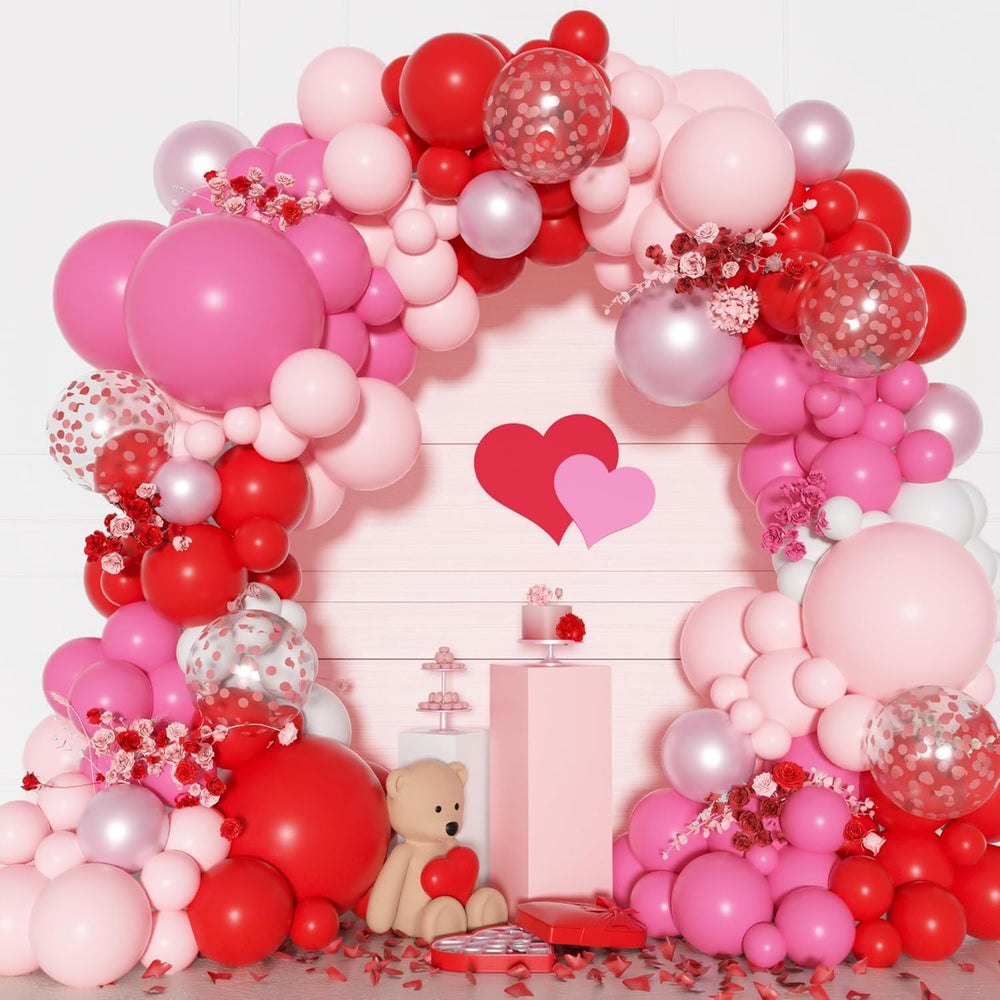 Ouddy Party 12in latex confetti balloons in red rose pink ideal for photo-worthy moments.