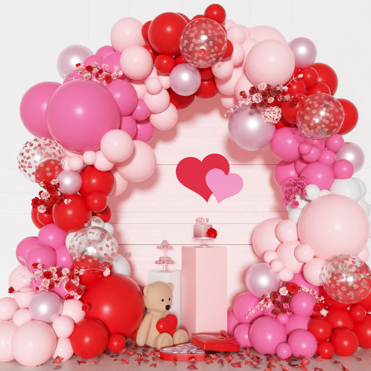 Ouddy Party 12in latex confetti balloons in red rose pink ideal for photo-worthy moments.